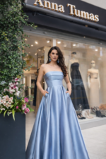 Abito da cerimonia  in mikado con corpetto strutturato - immagine 10